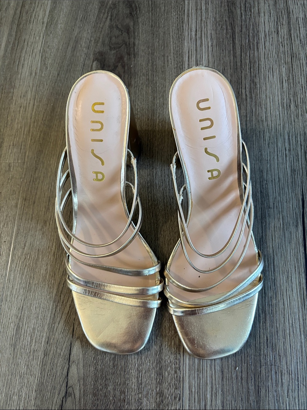 Unisa Metallic Gold Multi-Strap Slide Mules